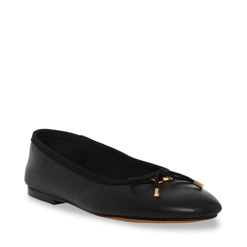 Black Steve Madden Blossoms Leather Women's Ballet Flats | PH 3759KXO